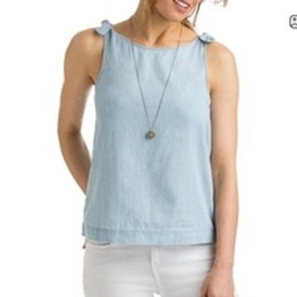 Vineyard Vines Womens Blue Chambray Tie Shoulder Button Back‎ Tank Top Size 10
